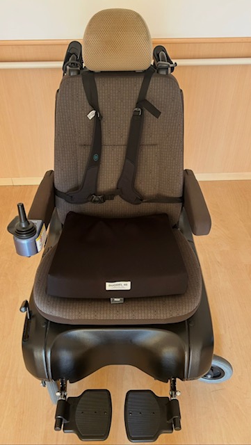 スペイド助手席電動車椅子 体幹保持ハーネス装着状態