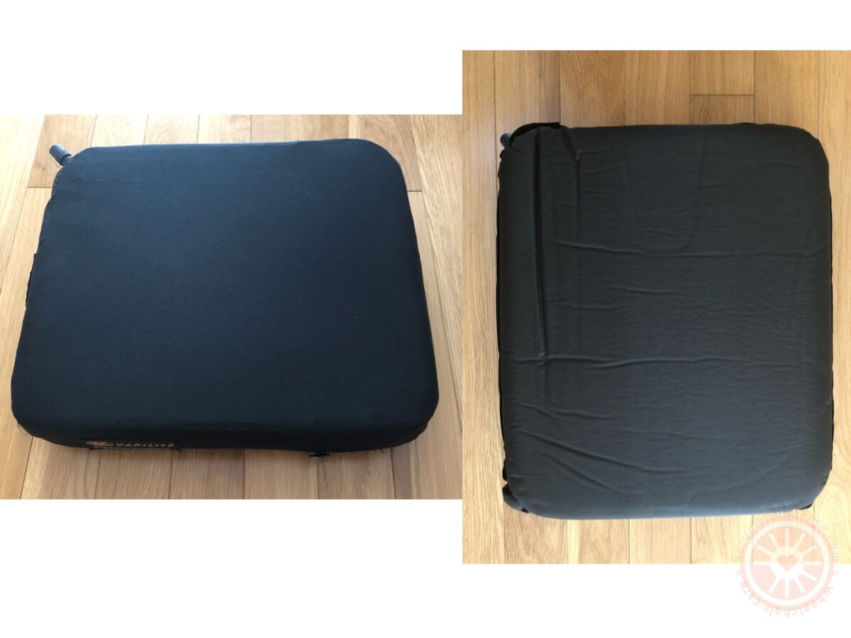 VARILITE Soloクッションのカバーあり(左)とカバーなし(右)の比較